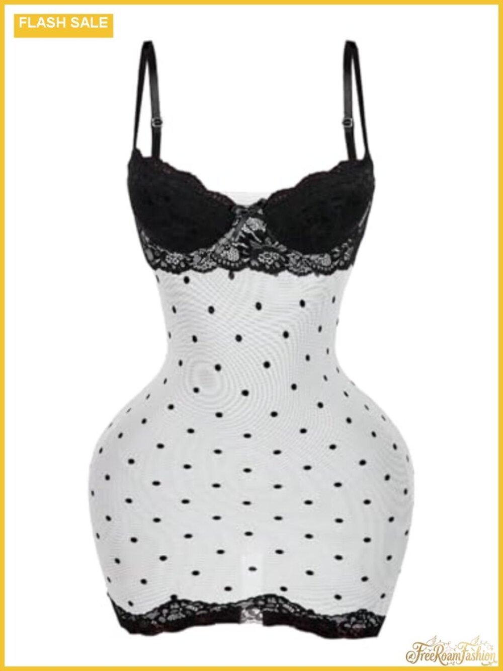 Polka Dots Mini Dress Lace Spaghetti Strap Bodycon Date Party